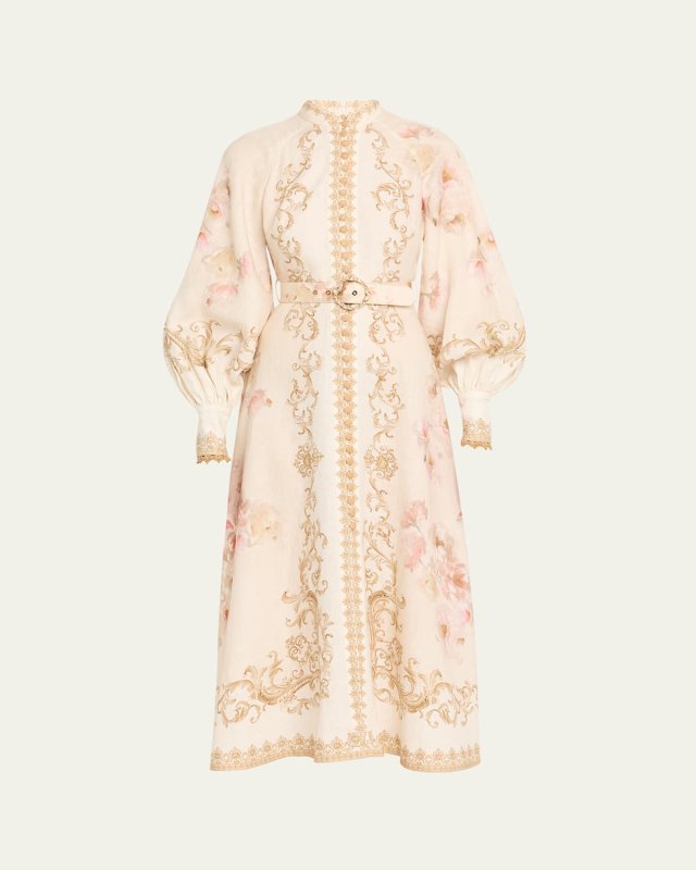 Buttoned Linen Midi Dress